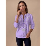 Janina | Damen Pullover mit Reißverschluss und Blumenmuster – Lila