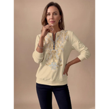 Janina | Damen Pullover mit Reißverschluss und Blumenmuster – Gelb