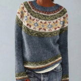 Jasmin | Damen Retro Pullover mit Norweger Muster und Strick – Blau