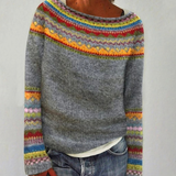 Jasmin | Damen Retro Pullover mit Norweger Muster und Strick – Orange