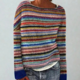 Jasmin | Damen Retro Pullover mit Norweger Muster und Strick – Mehrfarbig