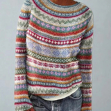 Jasmin | Damen Retro Pullover mit Norweger Muster und Strick – Regenbogen