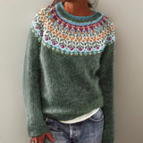 Jasmina | Damen Grüner Vintage Pullover mit Blumen – Grun