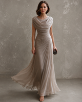 Zorabelle - Drapiertes Maxikleid – Beige