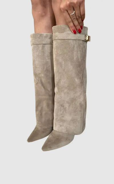 Modische Wildleder-Stiefel für Damen – Beige & stylisch