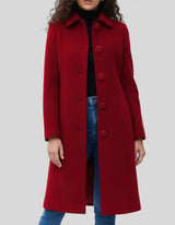Franziska | Damen Lange Winterjacke mit Knopfleiste – Dunkelrot