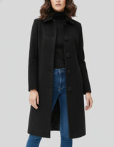 Franziska | Damen Lange Winterjacke mit Knopfleiste – Schwarz