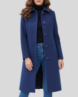 Franziska | Damen Lange Winterjacke mit Knopfleiste – Dunkelblau