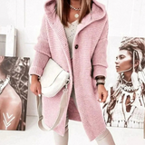 Josie | Damen Lange Strickjacke mit Kapuze, Knöpfen und Struktur – Rosa