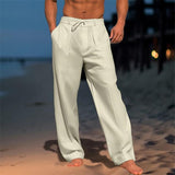 Herren Leinenhose Mit Weitem Bein – Khaki