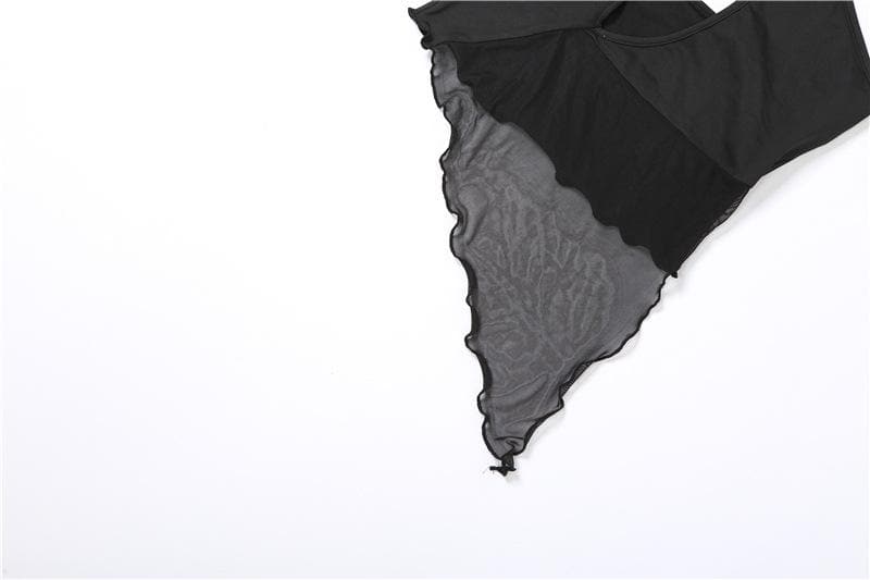 VALE | Backless Mesh Halter Top with Ruffles & Asymmetric Cut