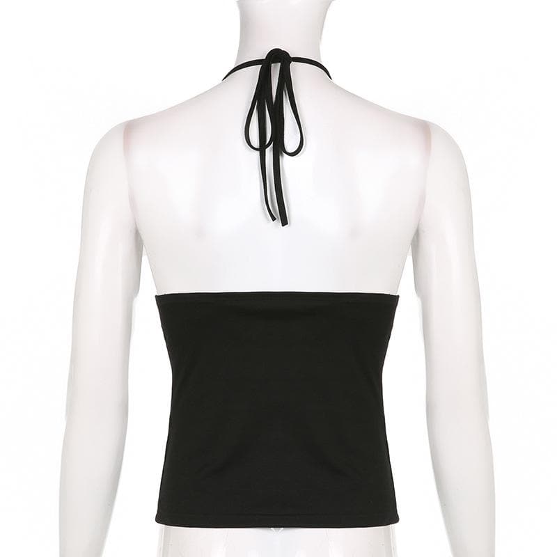 VALE | Halter Top with Deep V-Neckline, Metal Clasp & Backless Design