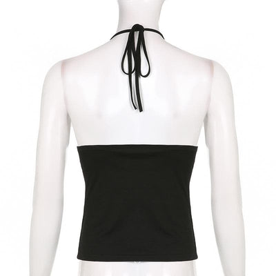 VALE | Halter Top with Deep V-Neckline, Metal Clasp & Backless Design