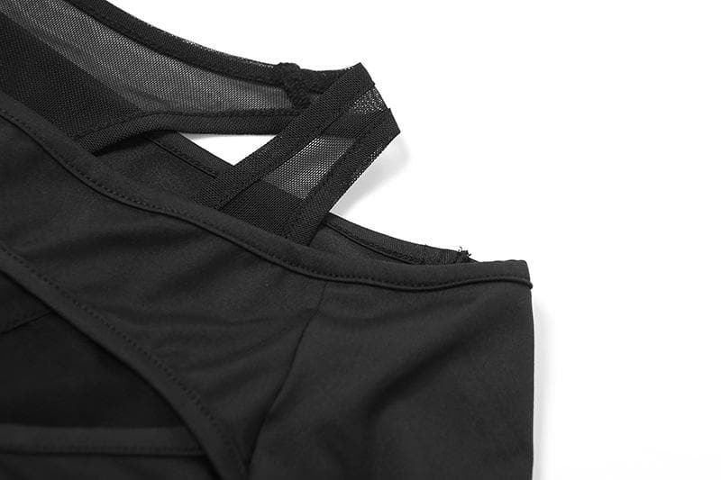VALE Off-Shoulder Mesh Bodysuit with Cut-Outs & Long Sleeves
