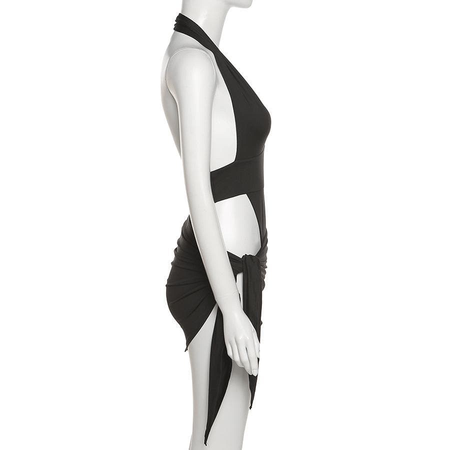 VALE | Halterneck Dress with V-Neckline, Knot Detail & Ruching – Figure-Hugging & Elegant