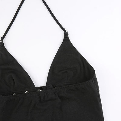 VALE | Halter Top with Deep V-Neckline, Metal Clasp & Backless Design