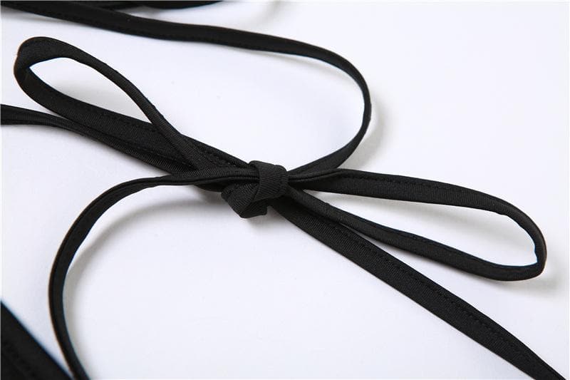 VALE | Backless Mesh Halter Top with Ruffles & Asymmetric Cut