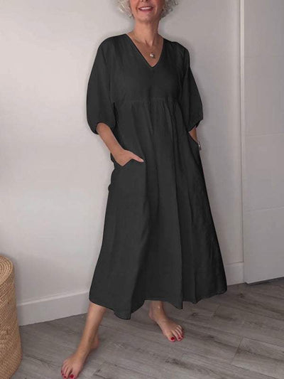 Damen Freizeitkleid Mit V Ausschnitt | Midi