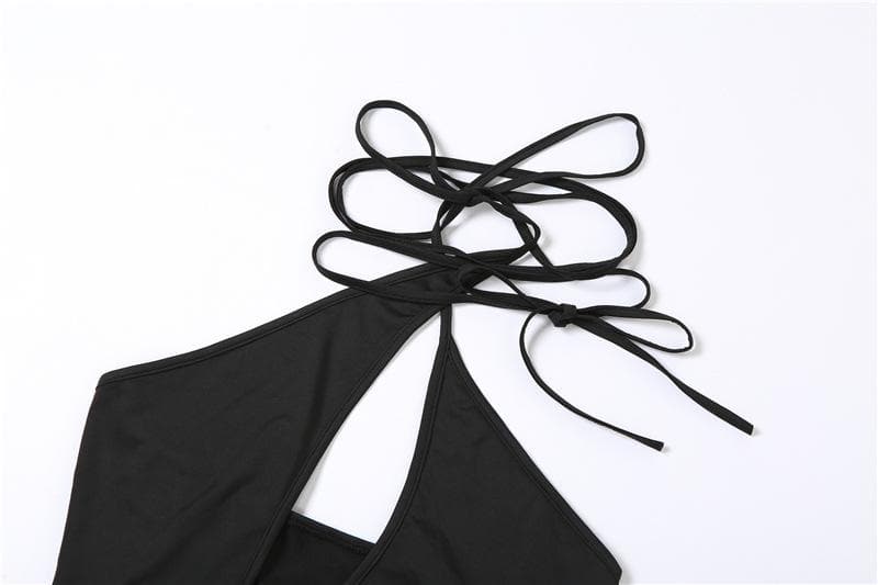 VALE | Backless Mesh Halter Top with Ruffles & Asymmetric Cut