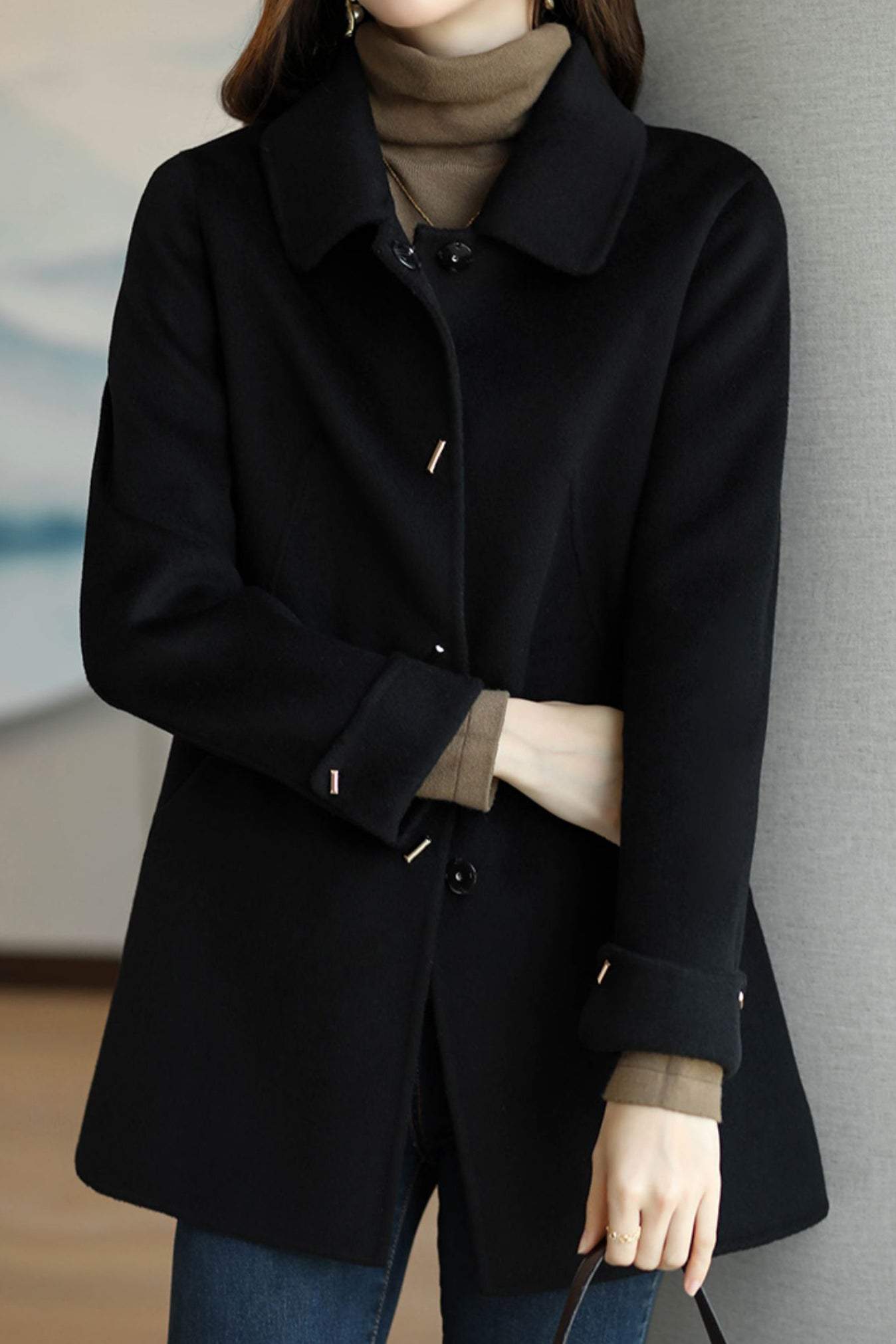 Emily - Eleganter Melton-Mantel mit Stehkragen und umgeschlagenen Manschetten