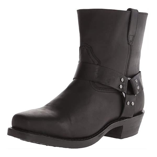 Damen-Mid-Cut-Lederstiefel im Bikerstil mit Harness-Detail