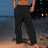 Herren Leinenhose Mit Weitem Bein – Schwarz