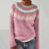 Jasmin | Festlicher gestrickter Damen-Weihnachtspullover mit Rentiermotiv – Rosa