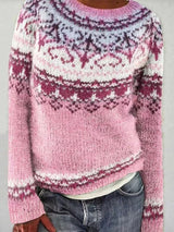 Jasmin | Festlicher gestrickter Damen-Weihnachtspullover mit Rentiermotiv – Hellrosa