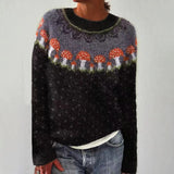 Jasmin | Festlicher gestrickter Damen-Weihnachtspullover mit Rentiermotiv – Schwarz