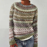 Jasmin | Festlicher gestrickter Damen-Weihnachtspullover mit Rentiermotiv – Olivgrün