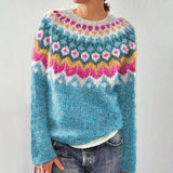 Jasmin | Festlicher gestrickter Damen-Weihnachtspullover mit Rentiermotiv – Türkisblau