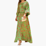 Kalinda | Damen Alloverdruck Fließendes Maxikleid – Grün