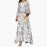 Kalinda | Damen Alloverdruck Fließendes Maxikleid – Weiß