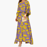 Kalinda | Damen Alloverdruck Fließendes Maxikleid – Gelb