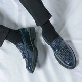 Karierte Tassel Loafer Herren – Marineblau