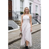 Kassandra | Damen Plissee Maxikleid mit Rüschen und Neckholder – Weiß