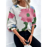 Kassandra | Damen Strickpullover mit Blumenmuster und Weitem Schnitt – Rosa