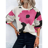 Kassandra | Damen Strickpullover mit Blumenmuster und Weitem Schnitt – Rosenrot