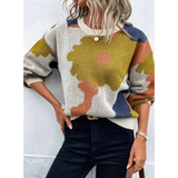 Kassandra | Damen Strickpullover mit Blumenmuster und Weitem Schnitt – Grun