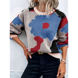 Kassandra | Damen Strickpullover mit Blumenmuster und Weitem Schnitt – Blau