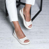 Damen-Sommersandalen, zum Hineinschlüpfen, vegan, Leder – Weiß