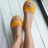 Damen-Sommersandalen, zum Hineinschlüpfen, vegan, Leder – Gelb