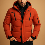 Keno | Herren Winterjacke mit Kapuze, Reißverschluss und Taschen – Orange