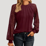 Kersti | Damen Spitzenbluse Langarm Rundhals – Bordeaux