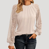 Kersti | Damen Spitzenbluse Langarm Rundhals – Beige