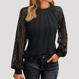 Kersti | Damen Spitzenbluse Langarm Rundhals – Schwarz