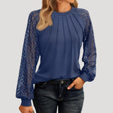 Kersti | Damen Spitzenbluse Langarm Rundhals – Blau