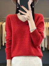 Klarissa | Damen Strickpullover Locker V-Ausschnitt – Rot