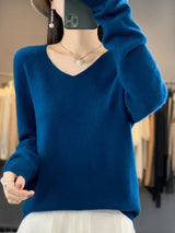 Klarissa | Damen Strickpullover Locker V-Ausschnitt – Meerblau