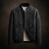Klassische Wildlederlook Bomberjacke – Schwarz